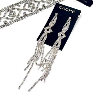 Stunning Rhinestone Crystal 4” Dangle Party Earrings NWT